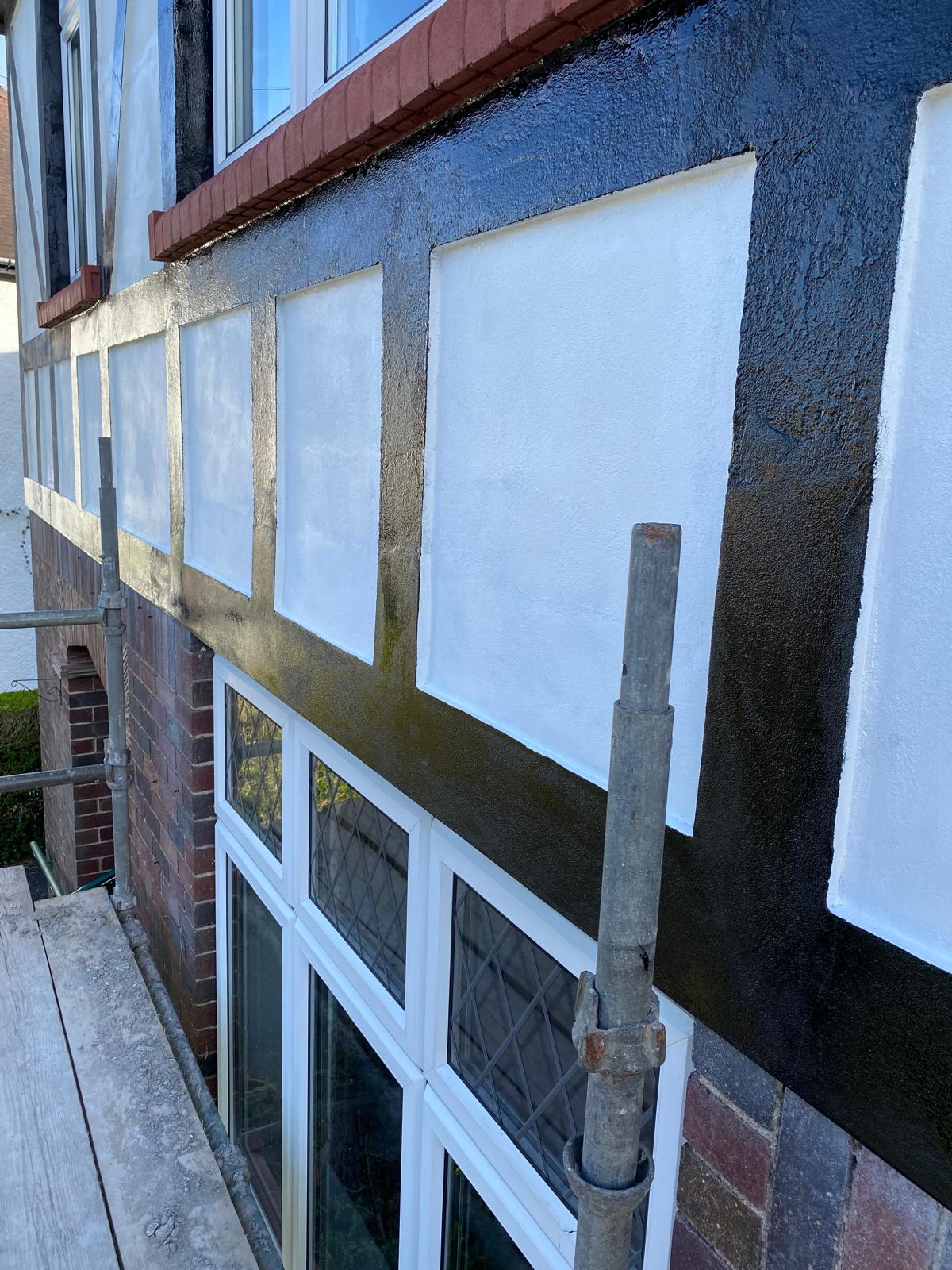 Exterior timber framing finished